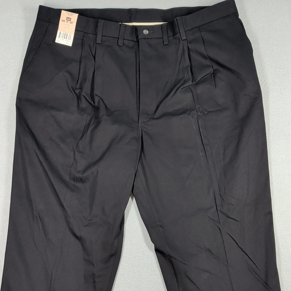 Lee Pants Mens 44x30 Black Double Pleat 4141001 NWT Relaxed‎ Fit Tapered - Picture 2 of 13